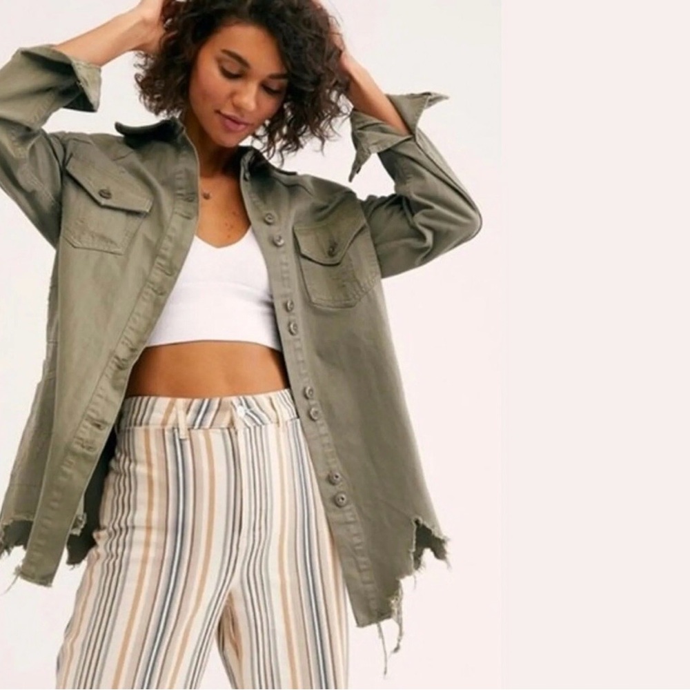 Free People Moonchild utility shirt jacket in army green size xs